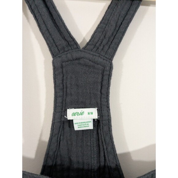 Aerie Lightweight Rolled Leg Gray Gauze Overalls Sz M Art Teacher Relaxed Fit - Picture 3 of 11